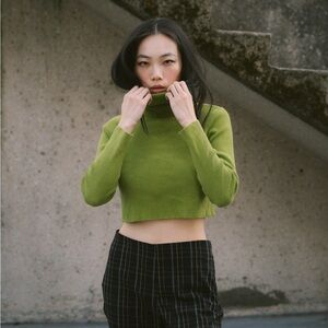 Chartreuse green turtleneck crop top